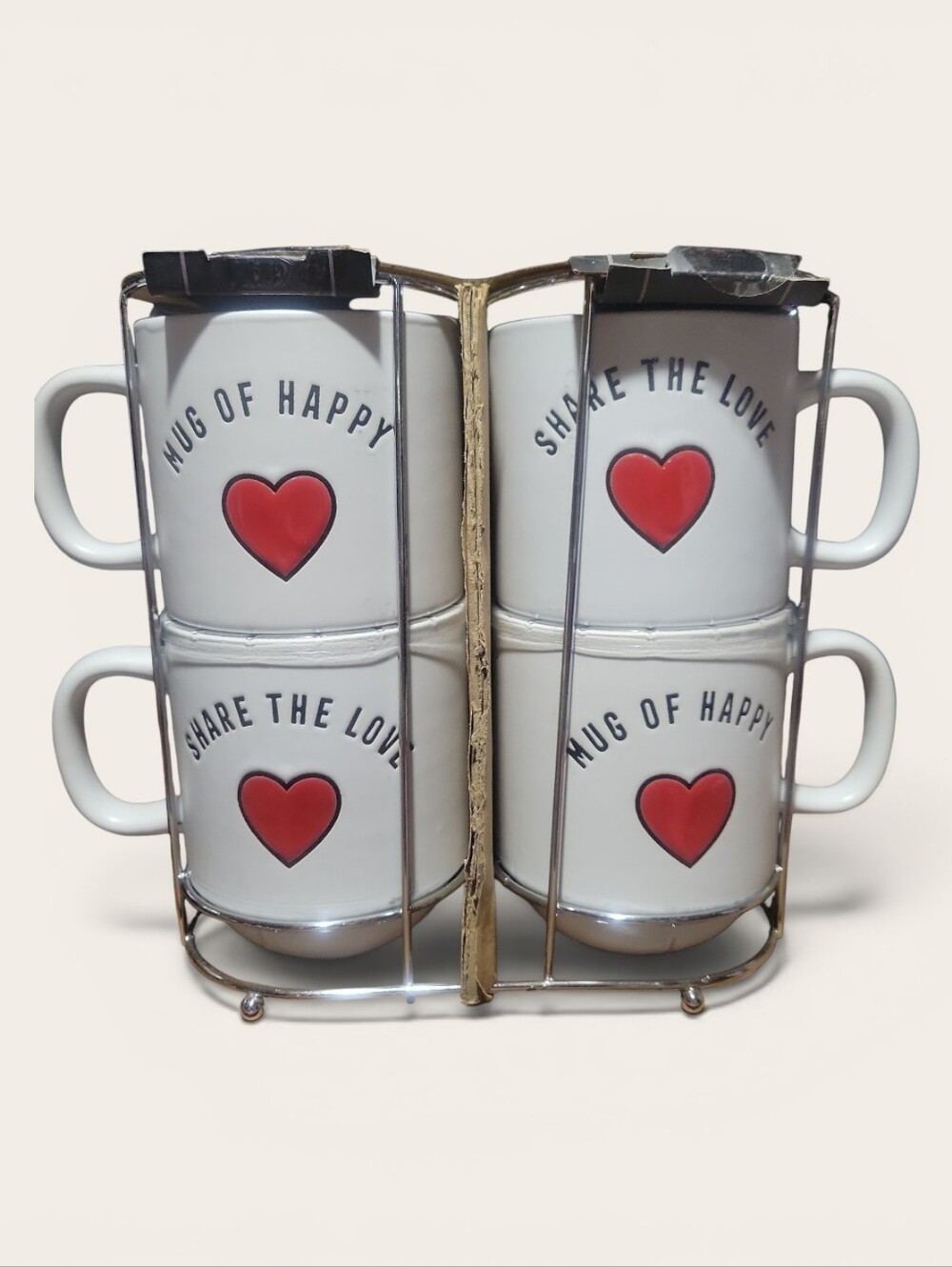Sheffield Home White Mugs with Red Heart Design - Set of 4